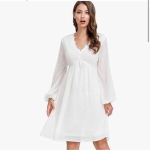 Jasambac White Swiss Dot lace trim Vneck Dress- 2XL